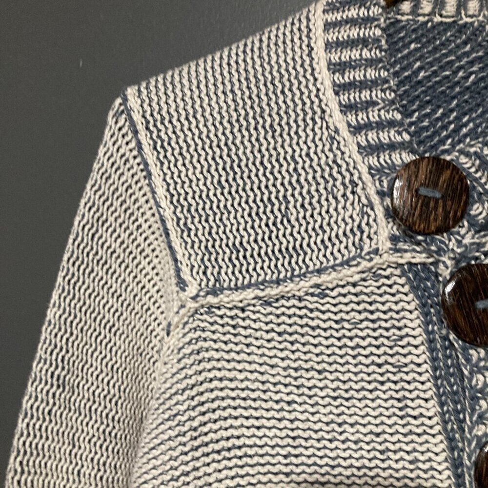 Womens S/M Pure Handknit Blue Asymm Sweater Cardigan Fisherman Hand Made Thick - Picture 4 of 13